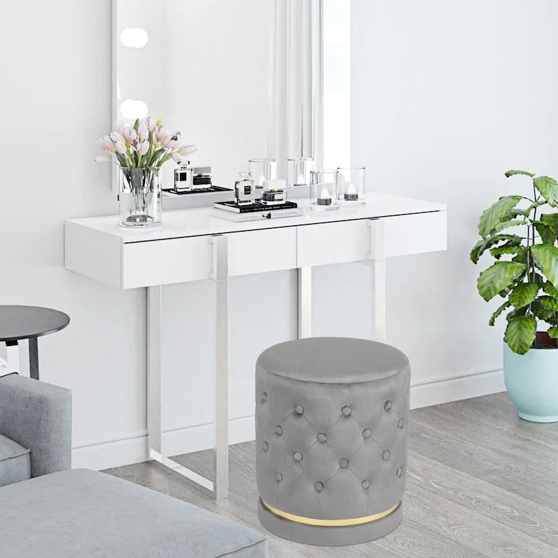 Pouf rond en velours capitonné, hauteur 46,5 cm