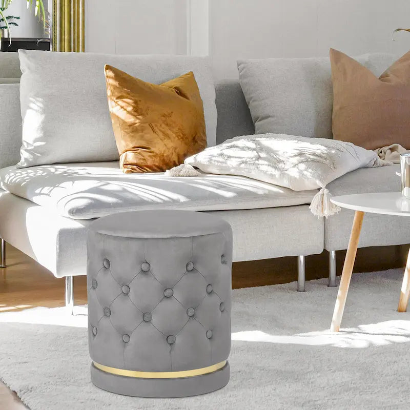 Pouf rond en velours capitonné, hauteur 46,5 cm