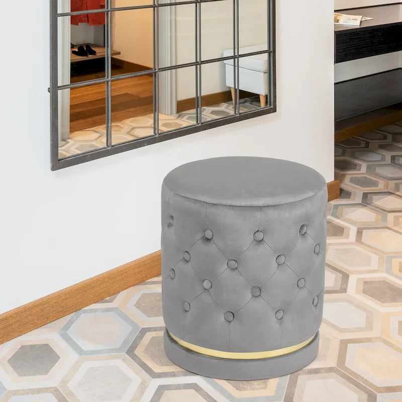 Pouf rond en velours capitonné, hauteur 46,5 cm