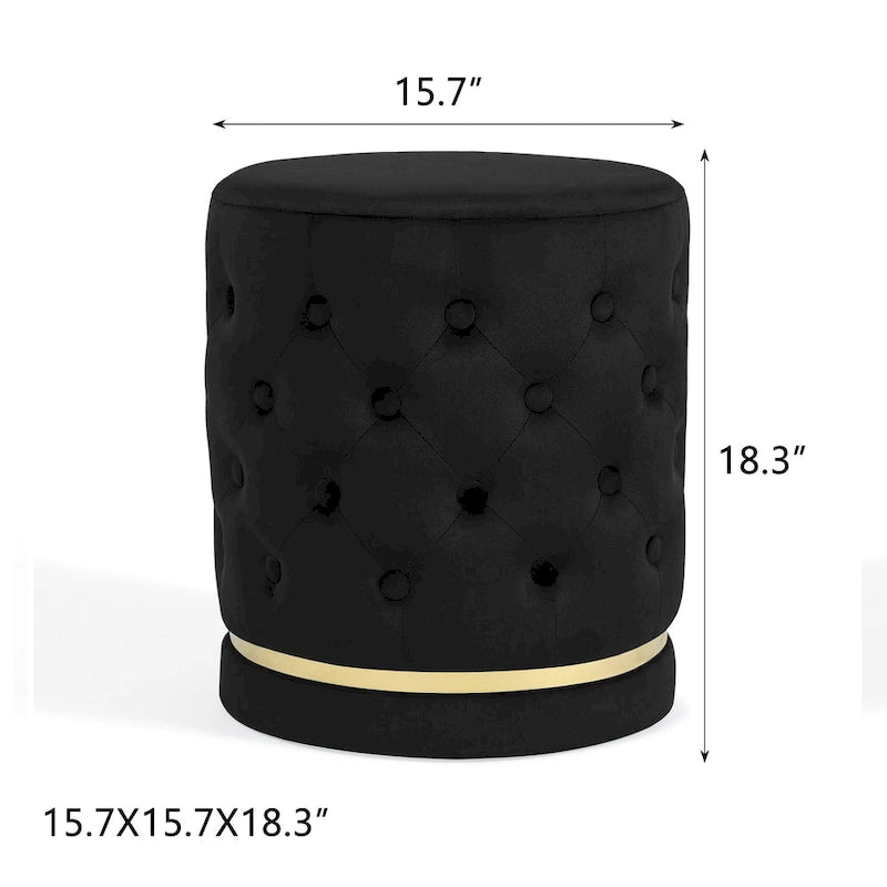 Pouf rond en velours capitonné, hauteur 46,5 cm
