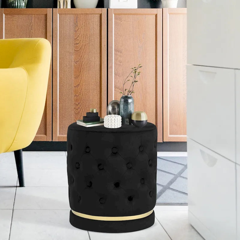 Pouf rond en velours capitonné, hauteur 46,5 cm