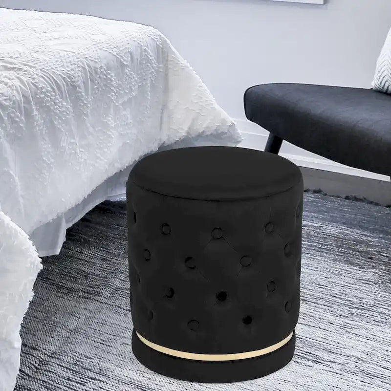 Pouf rond en velours capitonné, hauteur 46,5 cm