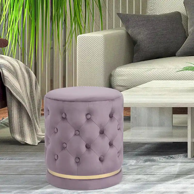 Pouf rond en velours capitonné, hauteur 46,5 cm