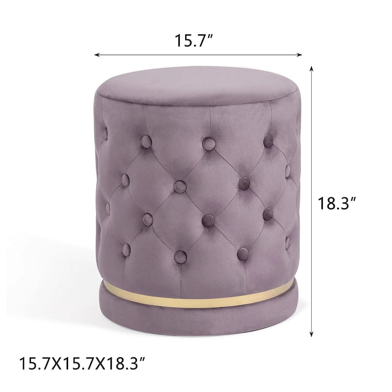 Pouf rond en velours capitonné, hauteur 46,5 cm