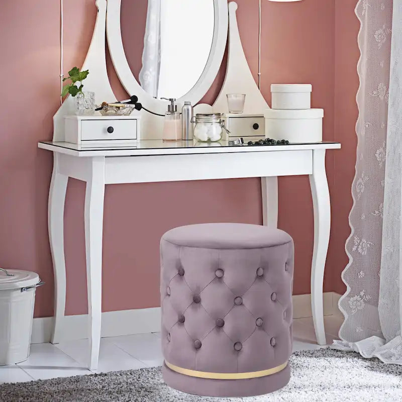 Pouf rond en velours capitonné, hauteur 46,5 cm