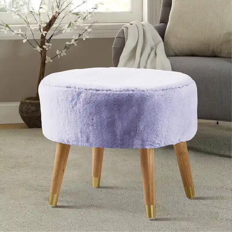 Ottoman ovale lourd en fausse fourrure avec pieds en bois