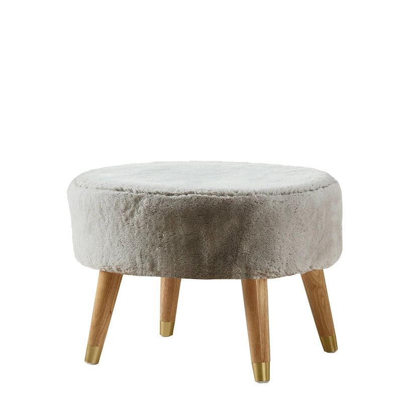 Ottoman ovale lourd en fausse fourrure avec pieds en bois