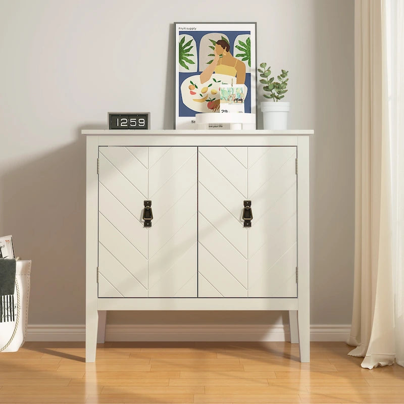 Buffet à 2 portes en bois de style vintage avec étagères réglables
