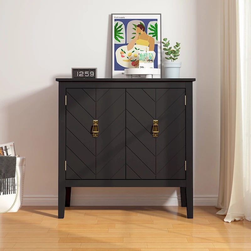 Buffet à 2 portes en bois de style vintage avec étagères réglables