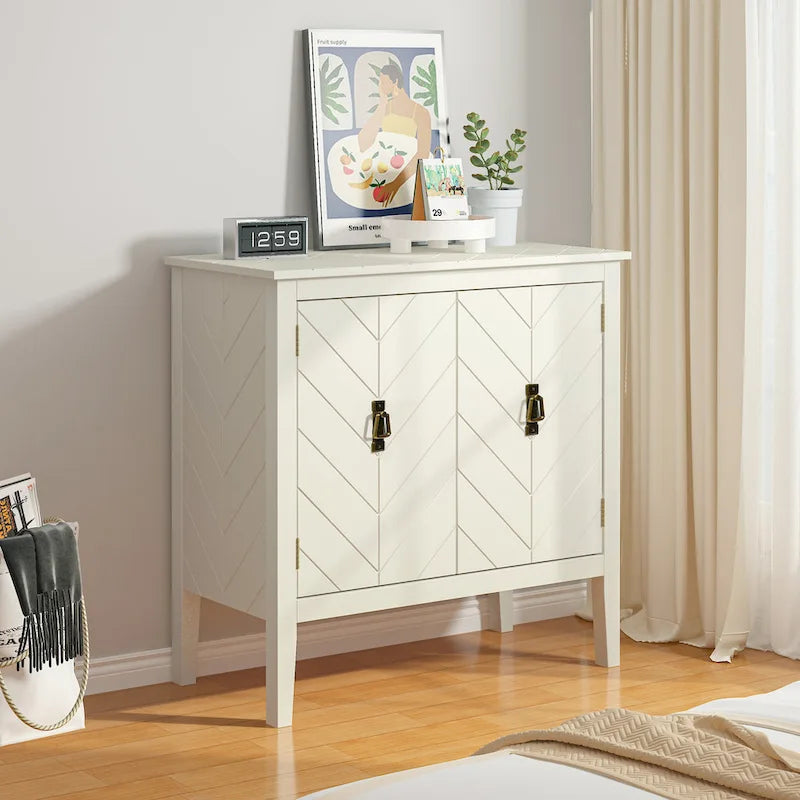 Buffet à 2 portes en bois de style vintage avec étagères réglables