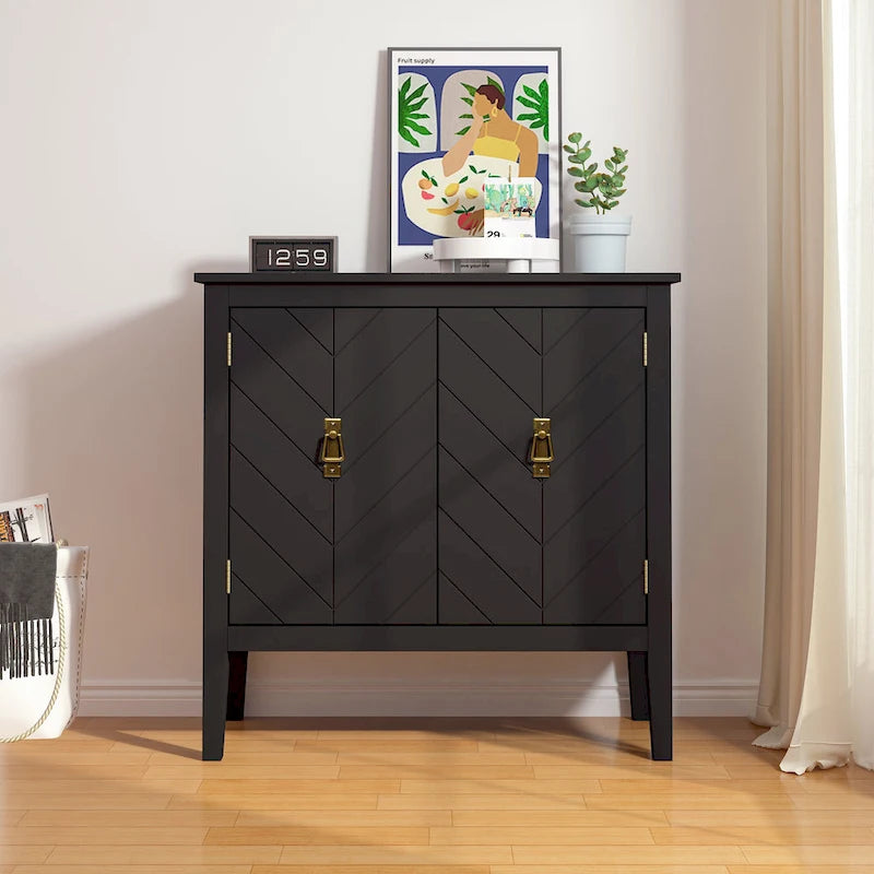 Buffet à 2 portes en bois de style vintage avec étagères réglables