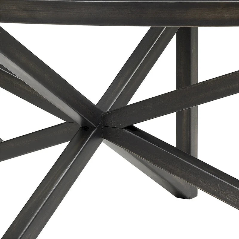 Table basse en verre trempé avec base trépied en bois de peuplier massif
