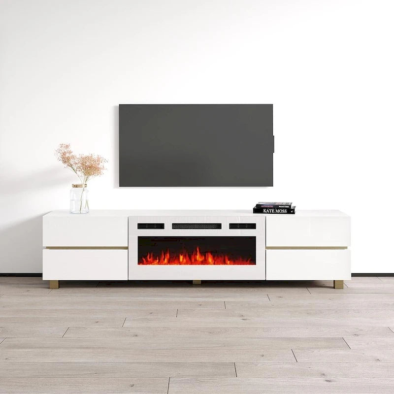 Meuble TV cheminée électrique avec rangement, convient aux téléviseurs jusqu'à 80 po