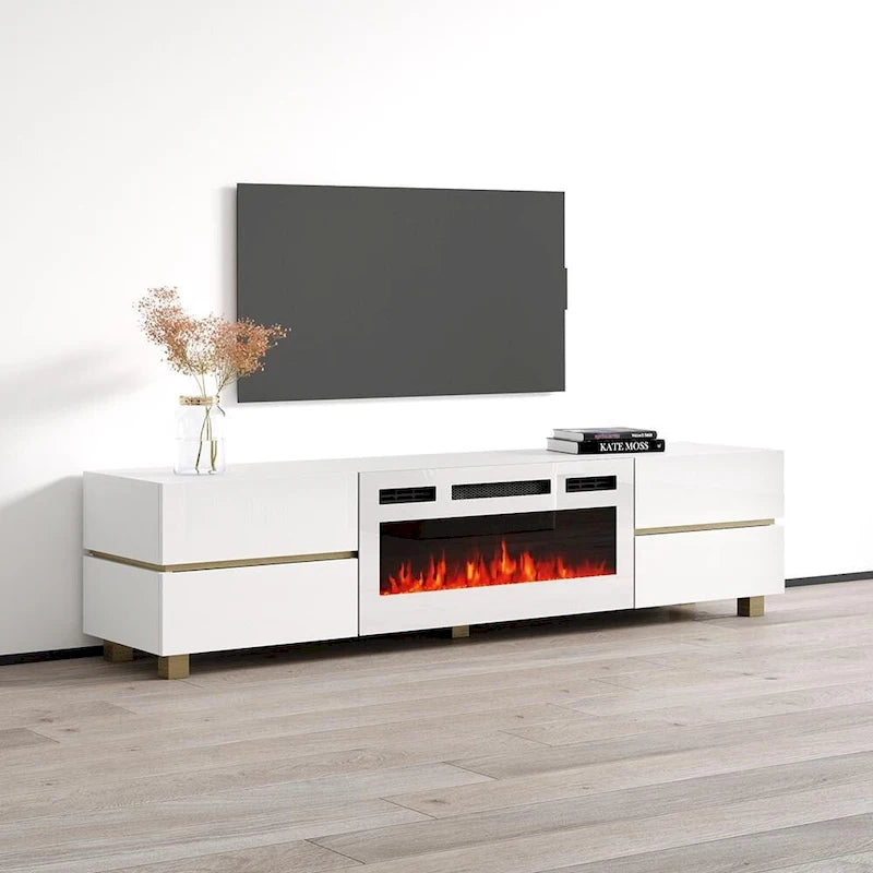 Meuble TV cheminée électrique avec rangement, convient aux téléviseurs jusqu'à 80 po