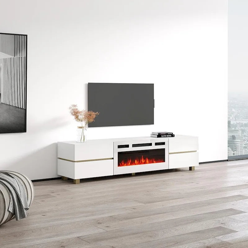 Meuble TV cheminée électrique avec rangement, convient aux téléviseurs jusqu'à 80 po