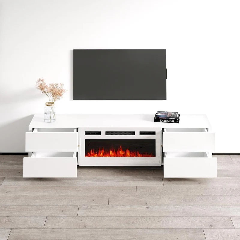 Meuble TV cheminée électrique avec rangement, convient aux téléviseurs jusqu'à 80 po