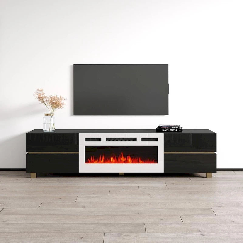 Meuble TV cheminée électrique avec rangement, convient aux téléviseurs jusqu'à 80 po