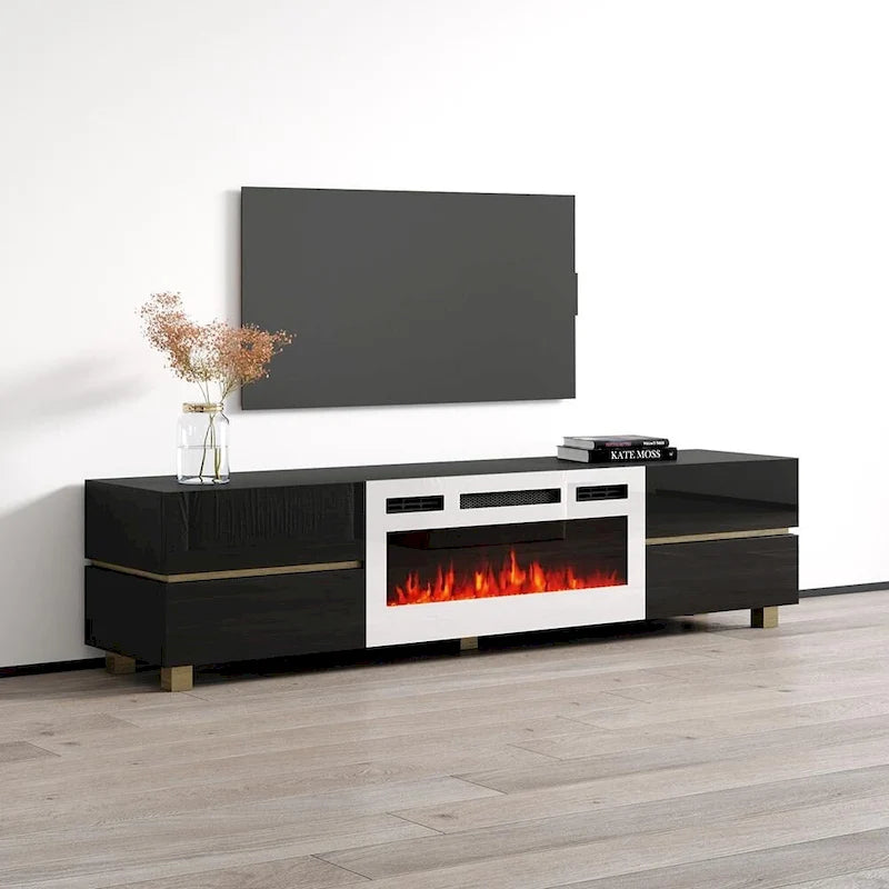 Meuble TV cheminée électrique avec rangement, convient aux téléviseurs jusqu'à 80 po