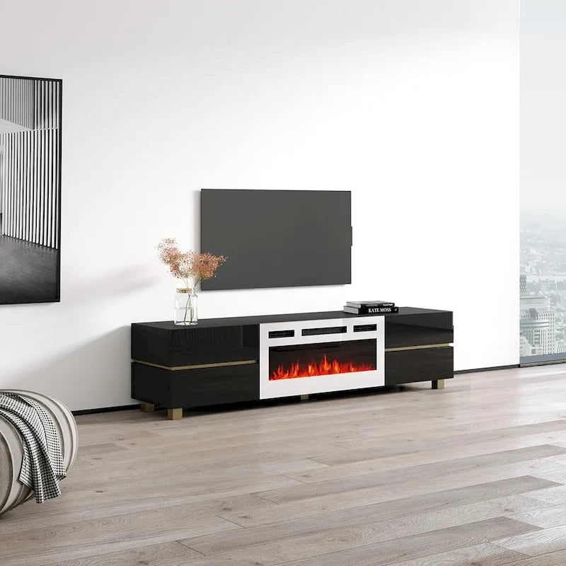 Meuble TV cheminée électrique avec rangement, convient aux téléviseurs jusqu'à 80 po