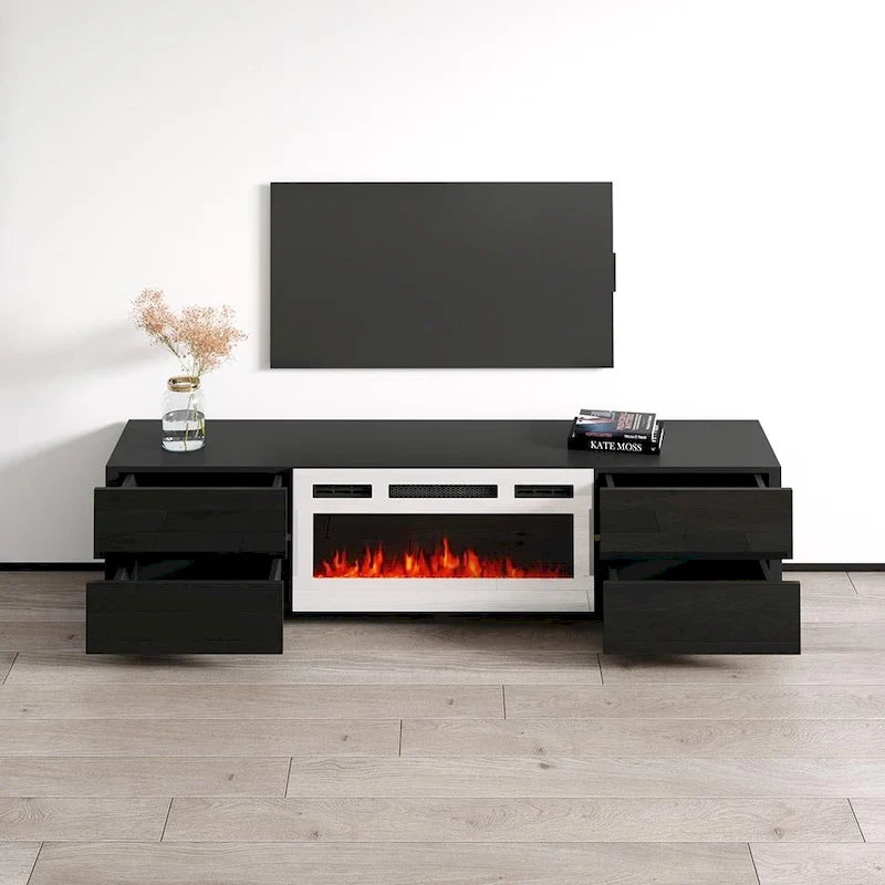 Meuble TV cheminée électrique avec rangement, convient aux téléviseurs jusqu'à 80 po