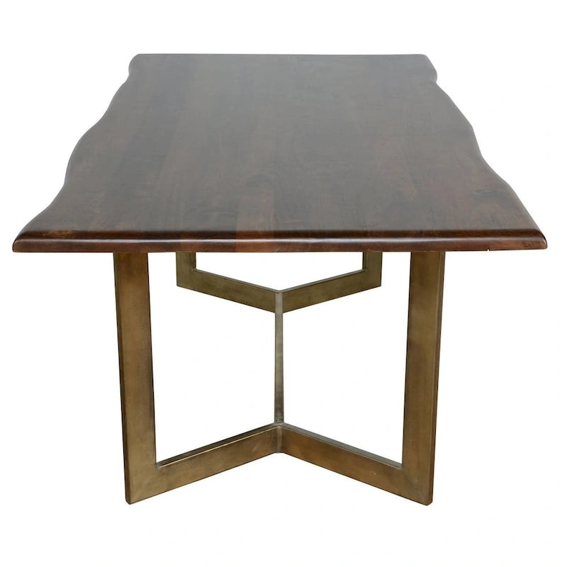 Table à manger en bois de manguier à bords bruts avec pieds en fer couleur bronze