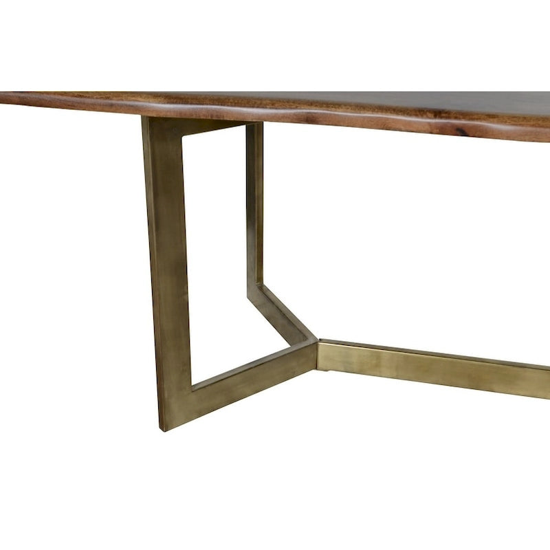 Table à manger en bois de manguier à bords bruts avec pieds en fer couleur bronze