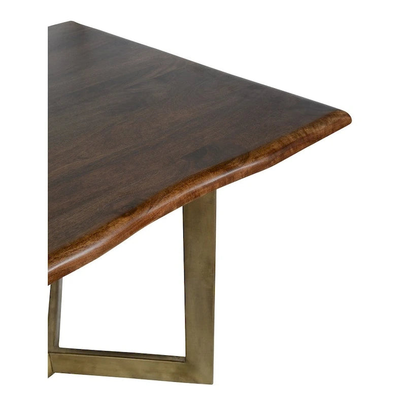 Table à manger en bois de manguier à bords bruts avec pieds en fer couleur bronze