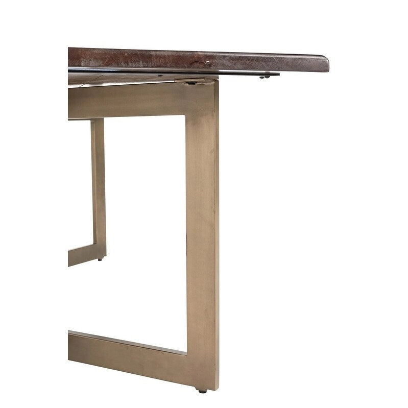 Table à manger en bois de manguier à bords bruts avec pieds en fer couleur bronze