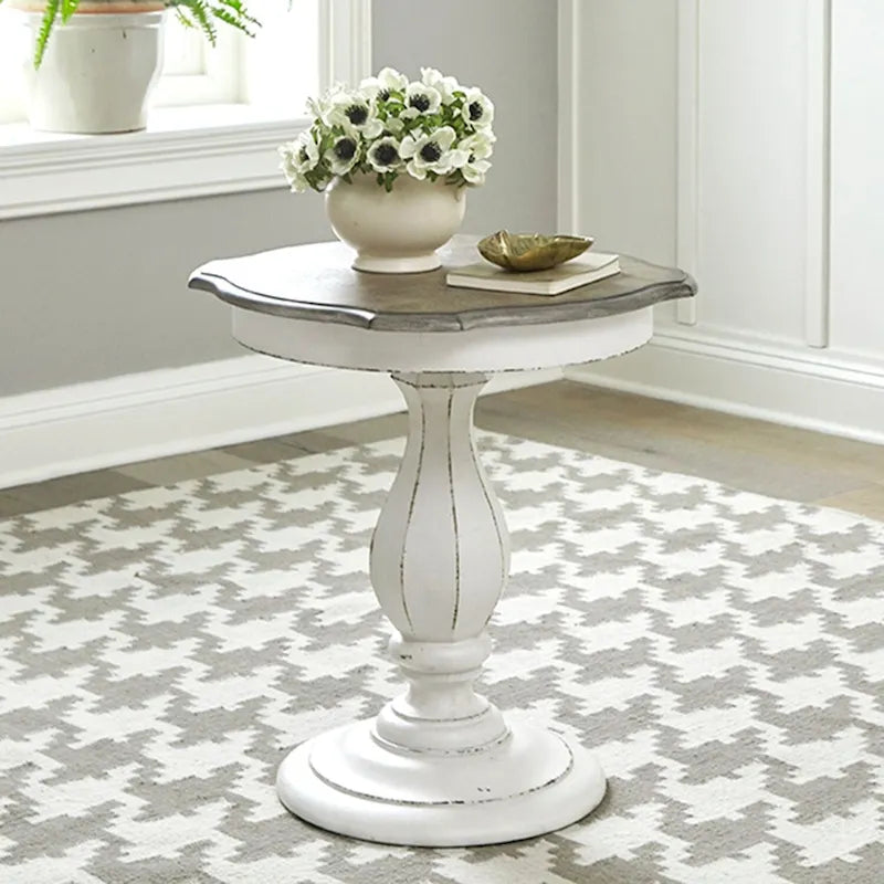 Table d'appoint ronde antique blanche avec pied tourné