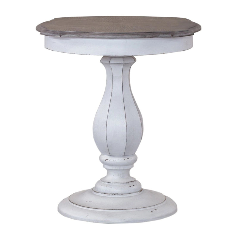 Table d'appoint ronde antique blanche avec pied tourné