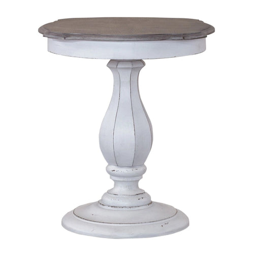 Table d'appoint ronde antique blanche avec pied tourné