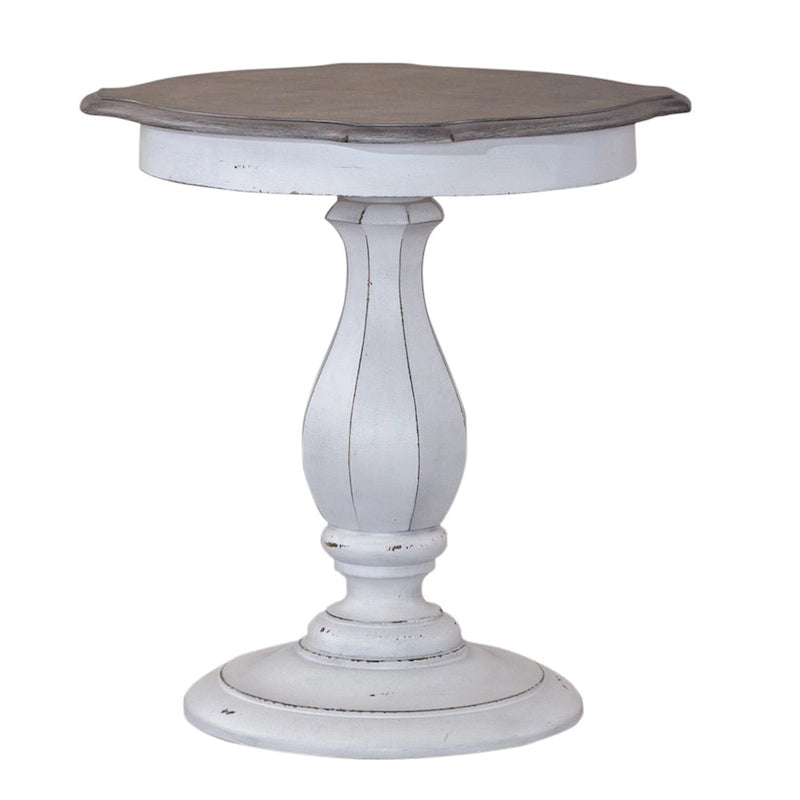Table d'appoint ronde antique blanche avec pied tourné