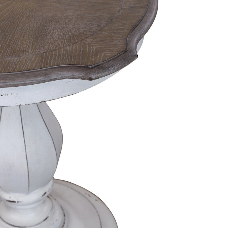 Table d'appoint ronde antique blanche avec pied tourné