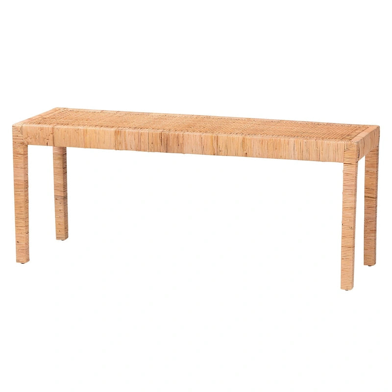 Banc d'appoint bohème en rotin naturel et bois d'acajou