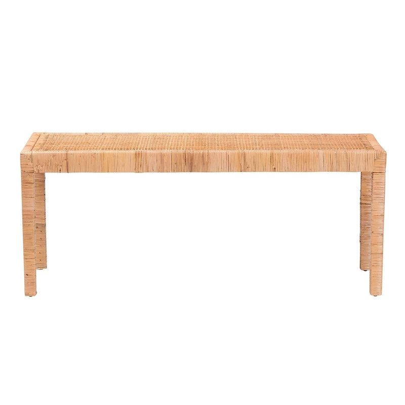 Banc d'appoint bohème en rotin naturel et bois d'acajou