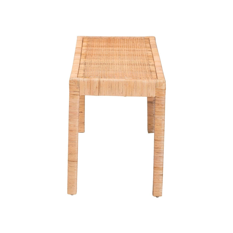 Banc d'appoint bohème en rotin naturel et bois d'acajou