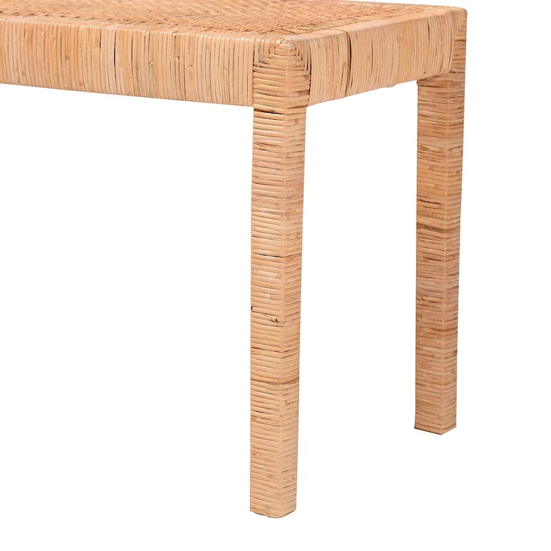 Banc d'appoint bohème en rotin naturel et bois d'acajou