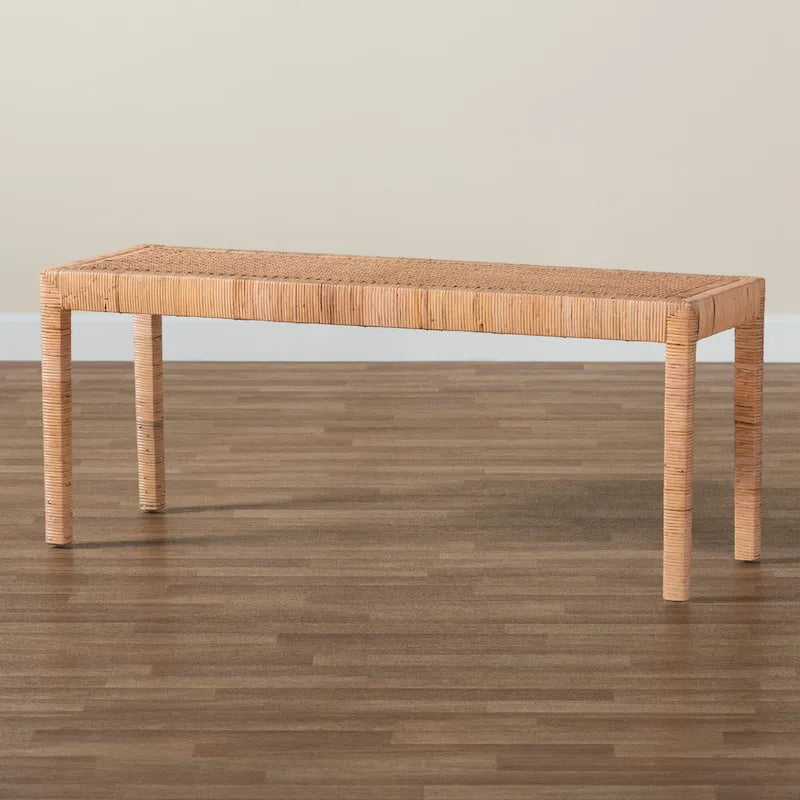 Banc d'appoint bohème en rotin naturel et bois d'acajou