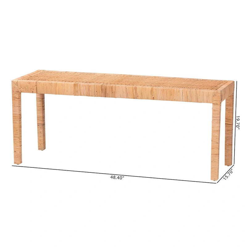 Banc d'appoint bohème en rotin naturel et bois d'acajou