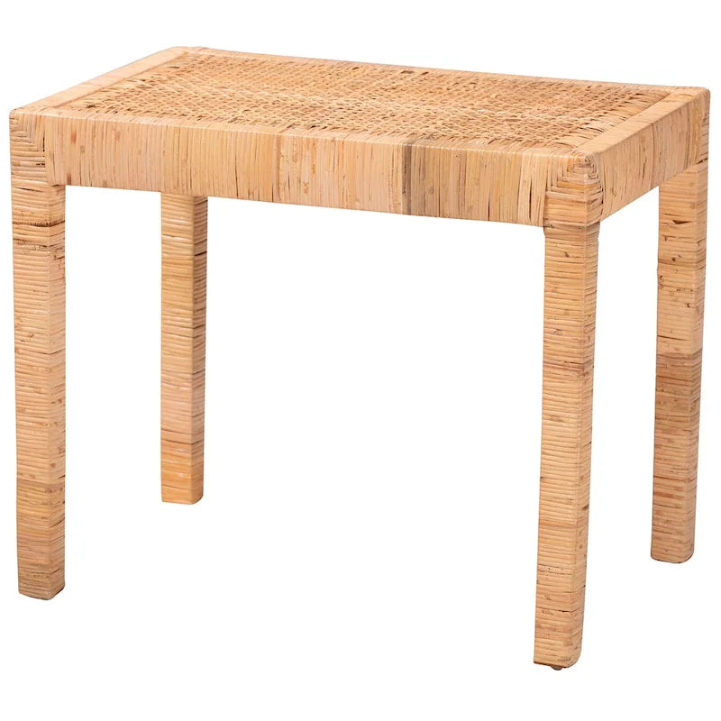 Banc d'appoint bohème en rotin naturel et bois d'acajou