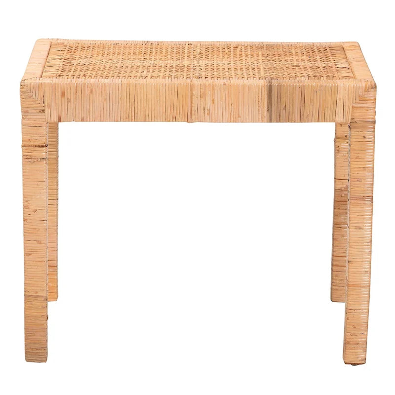 Banc d'appoint bohème en rotin naturel et bois d'acajou