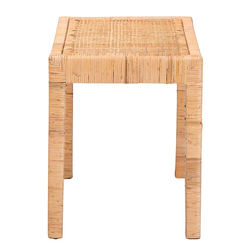 Banc d'appoint bohème en rotin naturel et bois d'acajou