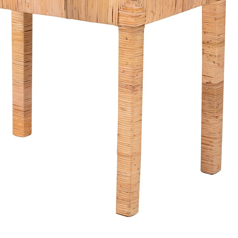 Banc d'appoint bohème en rotin naturel et bois d'acajou