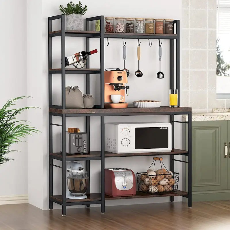 Étagère de boulanger à 5 niveaux avec rangement supérieur pour cuisine et support pour micro-ondes
