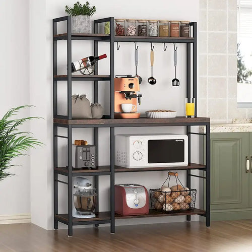 Étagère de boulanger à 5 niveaux avec rangement supérieur pour cuisine et support pour micro-ondes