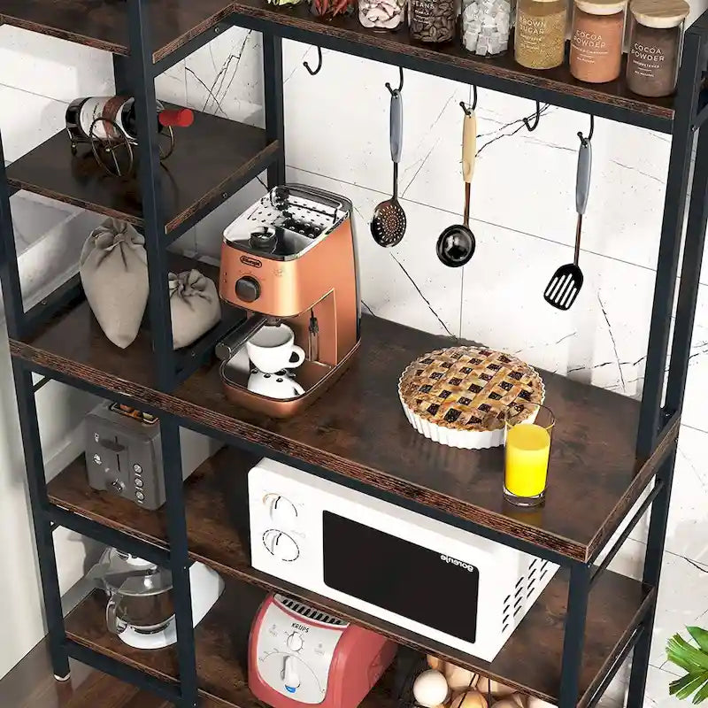 Étagère de boulanger à 5 niveaux avec rangement supérieur pour cuisine et support pour micro-ondes