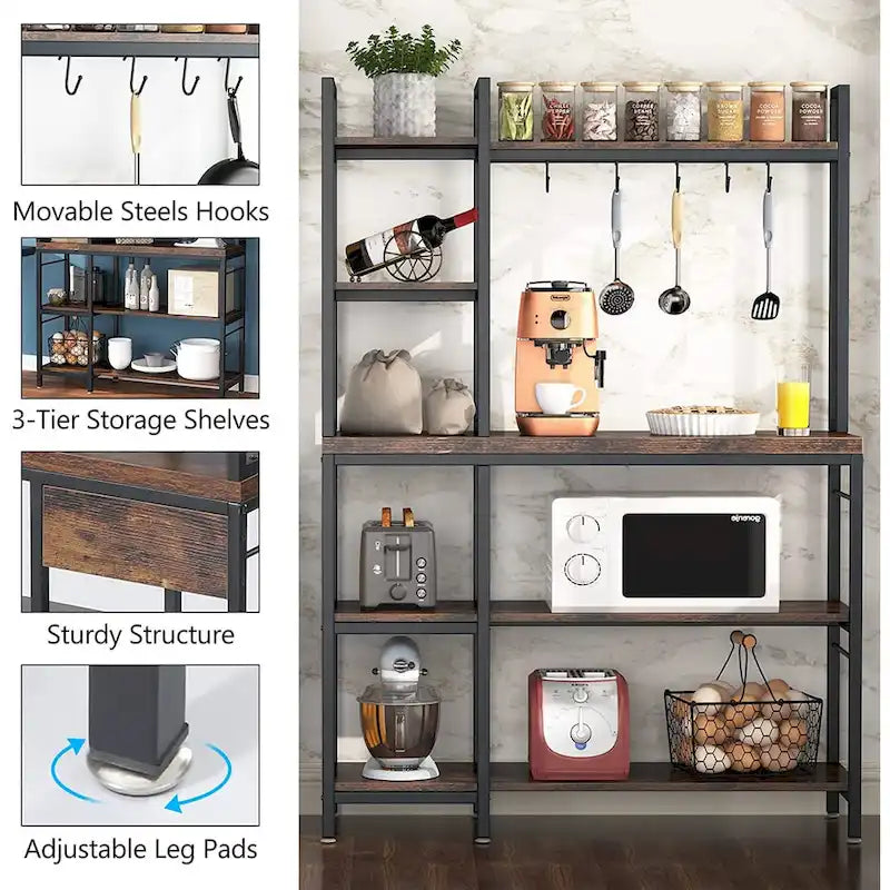 Étagère de boulanger à 5 niveaux avec rangement supérieur pour cuisine et support pour micro-ondes