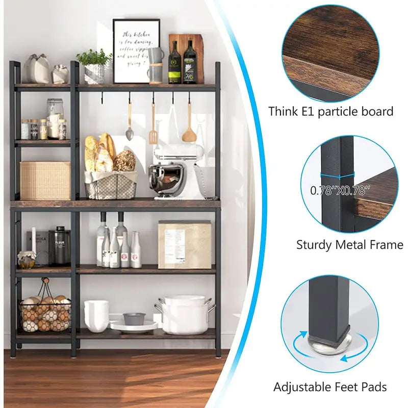 Étagère de boulanger à 5 niveaux avec rangement supérieur pour cuisine et support pour micro-ondes
