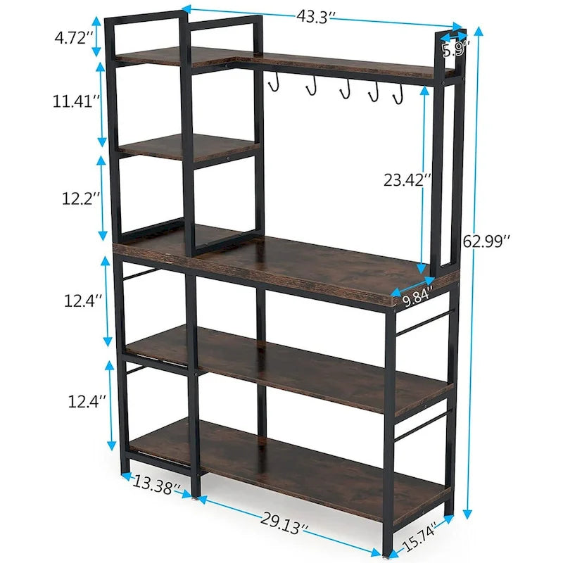 Étagère de boulanger à 5 niveaux avec rangement supérieur pour cuisine et support pour micro-ondes