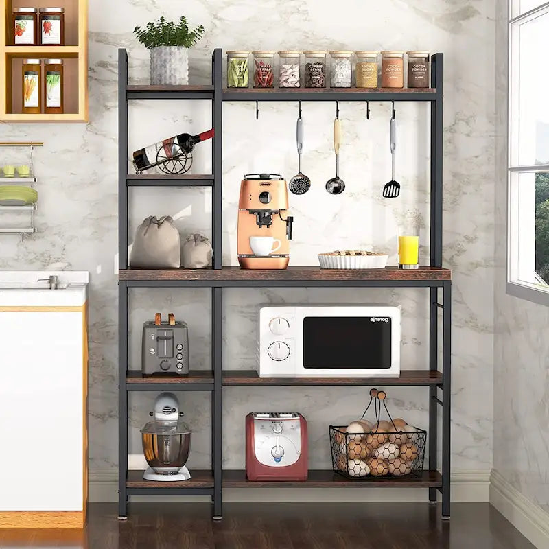 Étagère de boulanger à 5 niveaux avec rangement supérieur pour cuisine et support pour micro-ondes